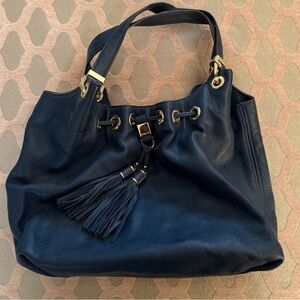 Michael Kors Navy Blue Shoulder Bag with Gold Accents